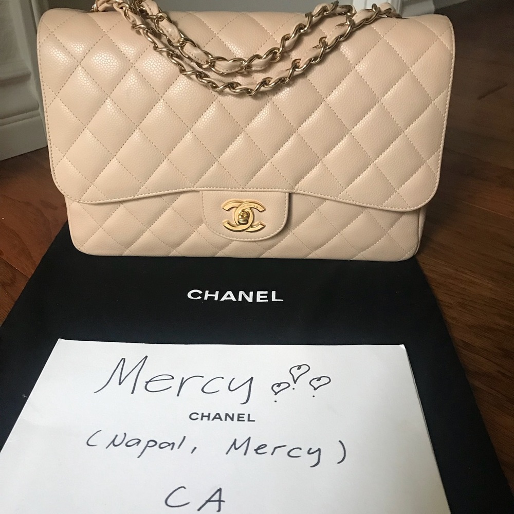 SOLD!Jumbo Beige Claire Chanel Single flap GHW